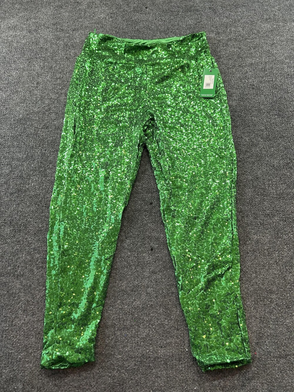 Tipsy Elves Leggings Womens 1X Green Sequin High Rise Ankle Party Pants Festive